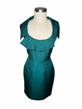 LELA ROSE Teal Ruffle-Trim Sheath Dress‎ Midi Women's Size 4 Cocktail Party